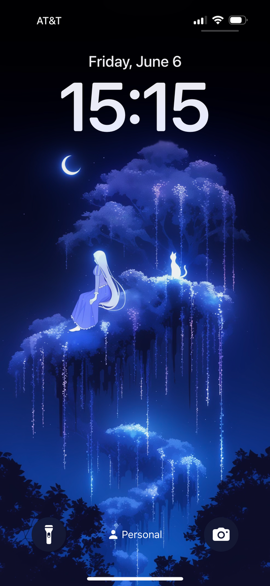 Free | Magical Night with Cat and Girl | Phone Wallpaper
