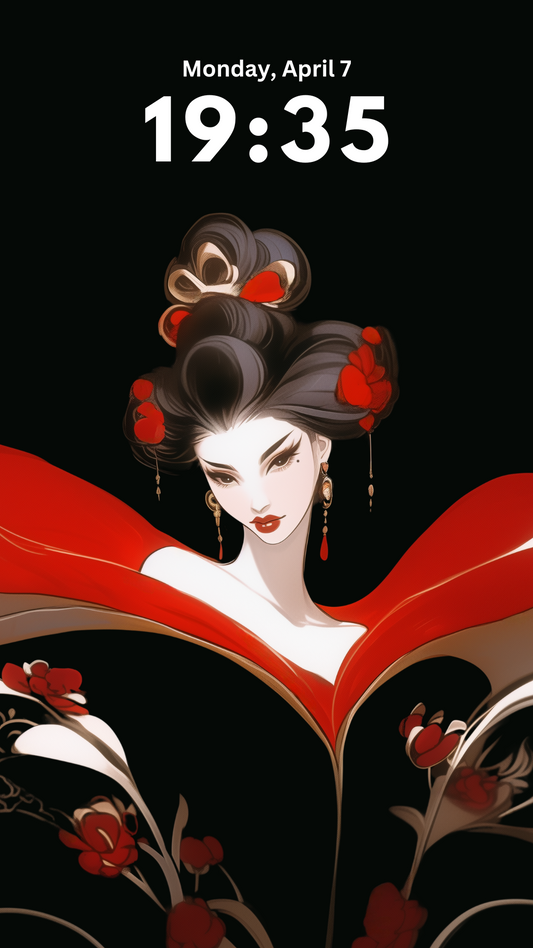 Red Geisha | Digital Phone Wallpaper